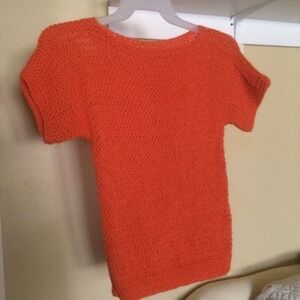 Unbranded Open Knit Sweater Orange SzM/L Short Sleeves Round Neck Pre-Owned